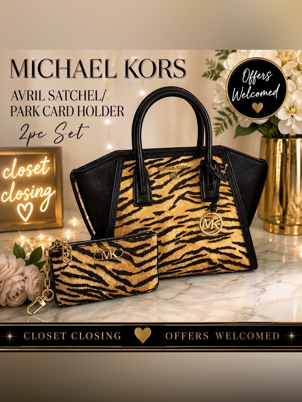 Michael Kors AVRIL Satchel/PARK Card Holder 2pc Set